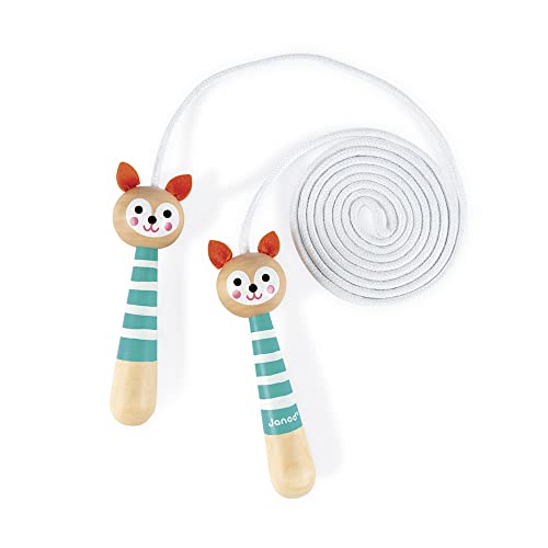 Janod - Wooden Fox Skipping Rope - Adjustable Size - From 3 Years Old, J03198,Blue Orange