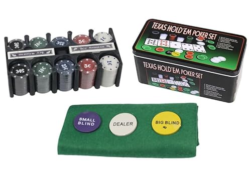 Vetrineinrete® Set Da Poker 200 Fiches Con Valore In Euro 2 Mazzi Di Carte Panno Verde Gettone Dealer Big Blind Small Blind Gioco Texas Hold'Em In Con