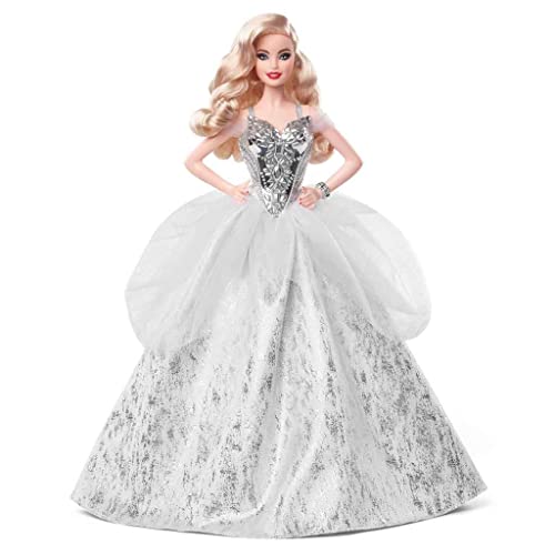 Barbie- Magia Delle Feste 2021, Bambola Barbie Con Capelli Biondi E Ondulati, Vestito Argentato, Da Collezione, Giocattolo Per Bambini 6+Anni, Gxl18