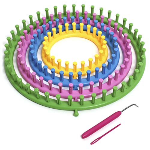 Igadgitz Home U6988 - Telaio Knitting Loom Telaio Circolare Lana, Telaio Rotondo, Kit Maglieria (4 Formati - 14Cm|19Cm|24Cm|29Cm) Con Ago Maglieria E