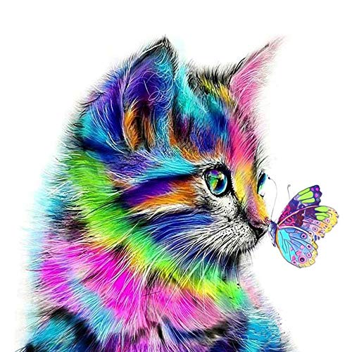 Amzkoi Kit Pittura Diamante Dipinto, 5D Diy Completo Gatto, Per Adulti Strass, Per La Decorazione Della Parete Della Casa 30 X 30 Cm