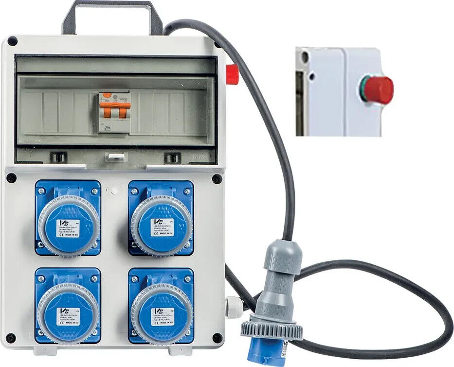QUADRO ELETTRICO vb 230V DA CANTIERE FISSO 4 PRESE IND CEE IP67 + PULSANTE FUNGO