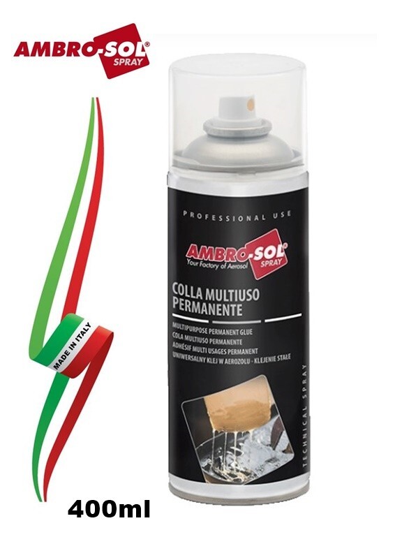 COLLA SPRAY MULTIUSO PERMANENTE x GOMMA METALLO LEGNO 400ml "AMBRO-SOL" ITALY
