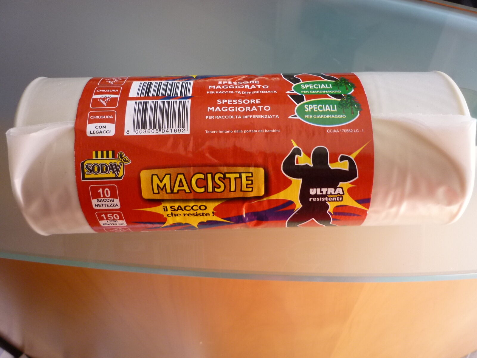 ROTOLO 10 SACCHI RIFIUTI MACISTE IL SACCO CHE RESISTE 150LT 80X120 CON LEGACCI