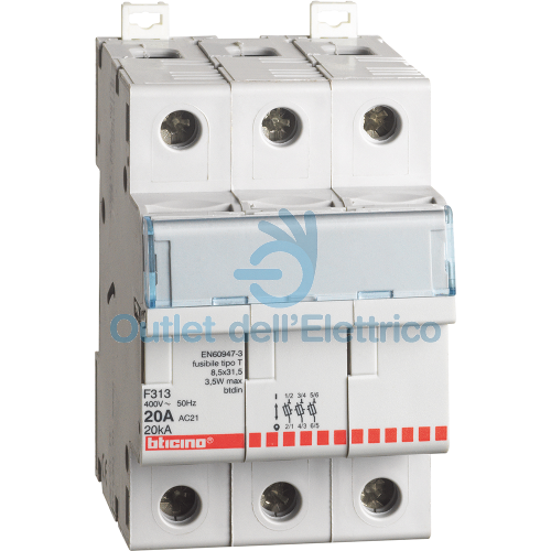BTICINO F313 PORTAFUSIBILE SEZIONABILE 8,5X31,5 3P MAX 20A 3MOD 400AC
