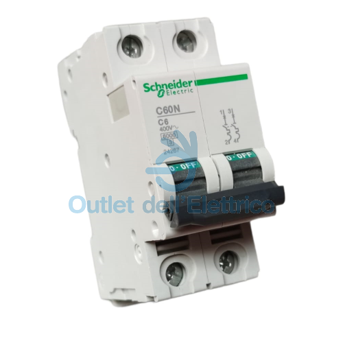 SCHNEIDER AUTOMATICO MAGNETOTERMICO C60N 6KA 2P 6A CURVA C 24267 INTERRUTTORE