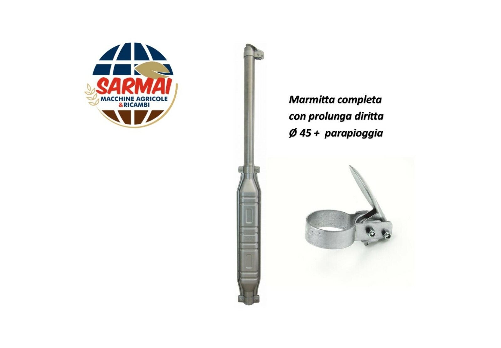 MARMITTA SILENZIATORE TRATTORE FIAT ATTACCO Ø 45 L=1180 MM COMPLETA CON PROLUNGA