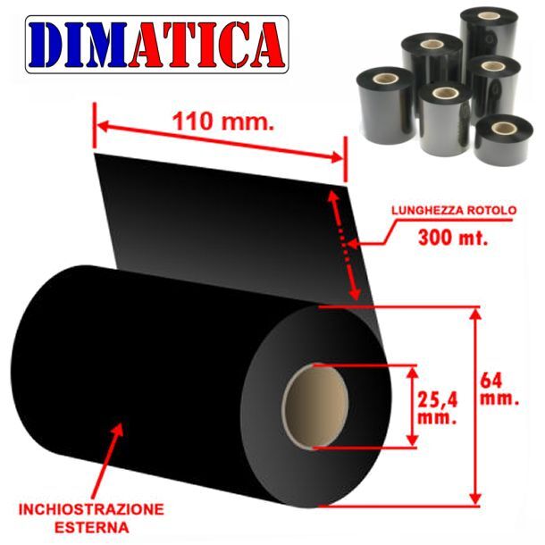 ROTOLI RIBBON NASTRO CARBONGRAFICO 110x300 OUT CERA INTERMEC ZEBRA TSC SATO