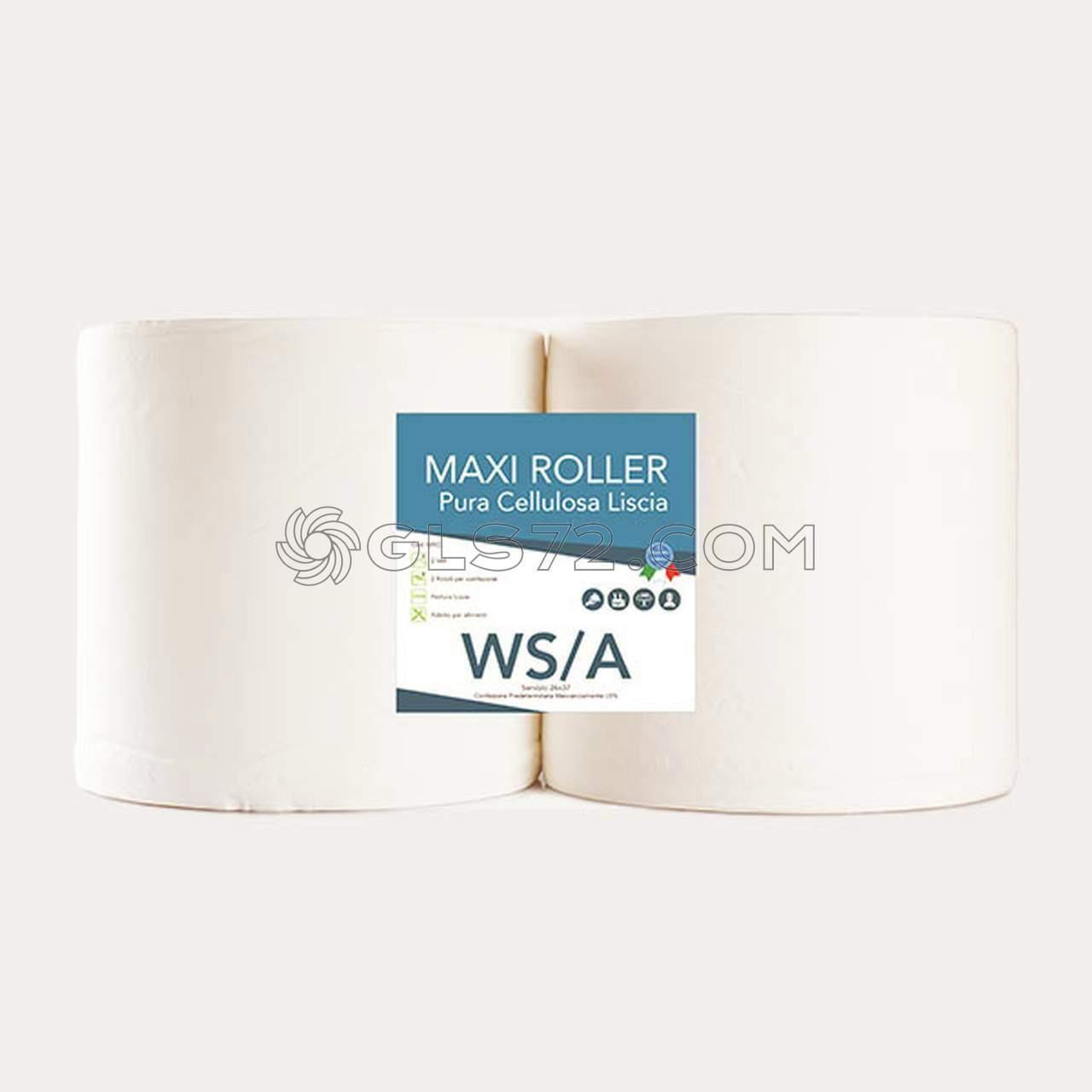 2 ROTOLI BOBINA CARTA CELLULOSA LISCIA ASCIUGAMANI 2 VELI 6 KG 690 STRAPPI WS/A
