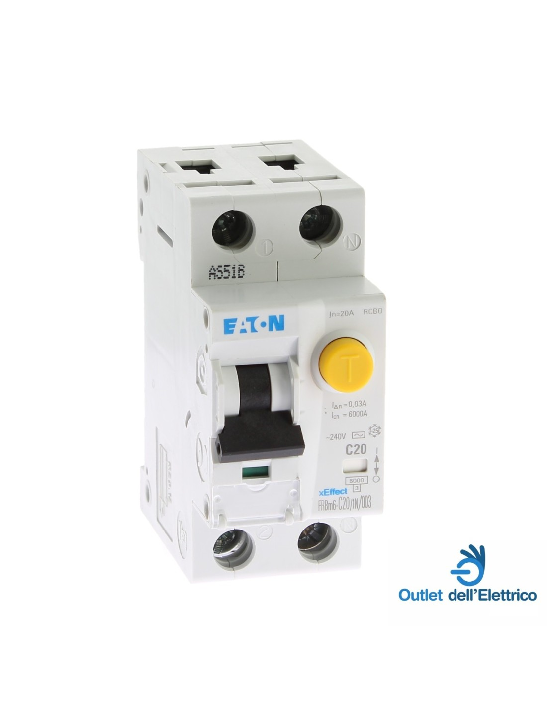 Eaton Frbm6-c20/1n/003 interruttore magnetoter. differenziale 1P+N c20 6ka 0,03