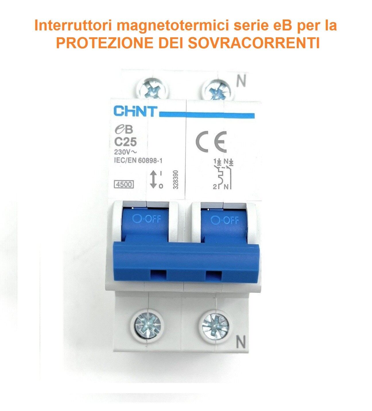 INTERRUTTORE MAGNETOTERMICO PER PROTEZIONI SOVRACCARICHI  1P+N C 25A 4,5KA 2 MOD