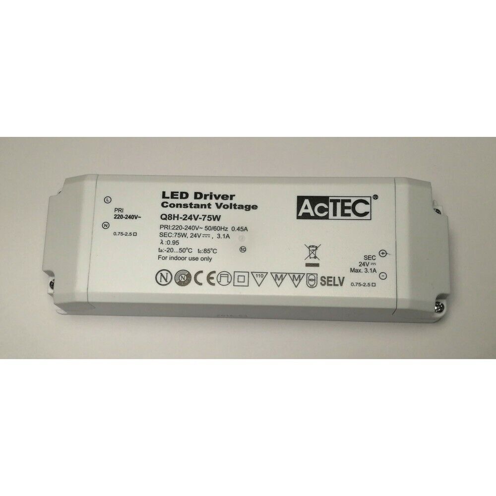 ALIMENTATORE TRASFORMATORE PER LED ACTEC CON MORSETTIERA CV MODE 24 V 75 WATT TE