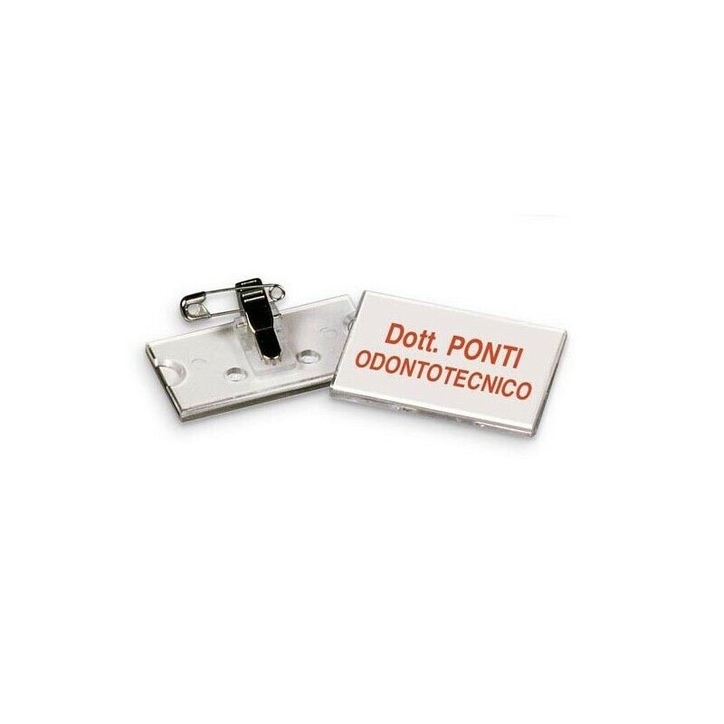 Portabadge Portanome 6x3 cm con Clip + Spilla LEBEZ 31-080 (24 Pz)