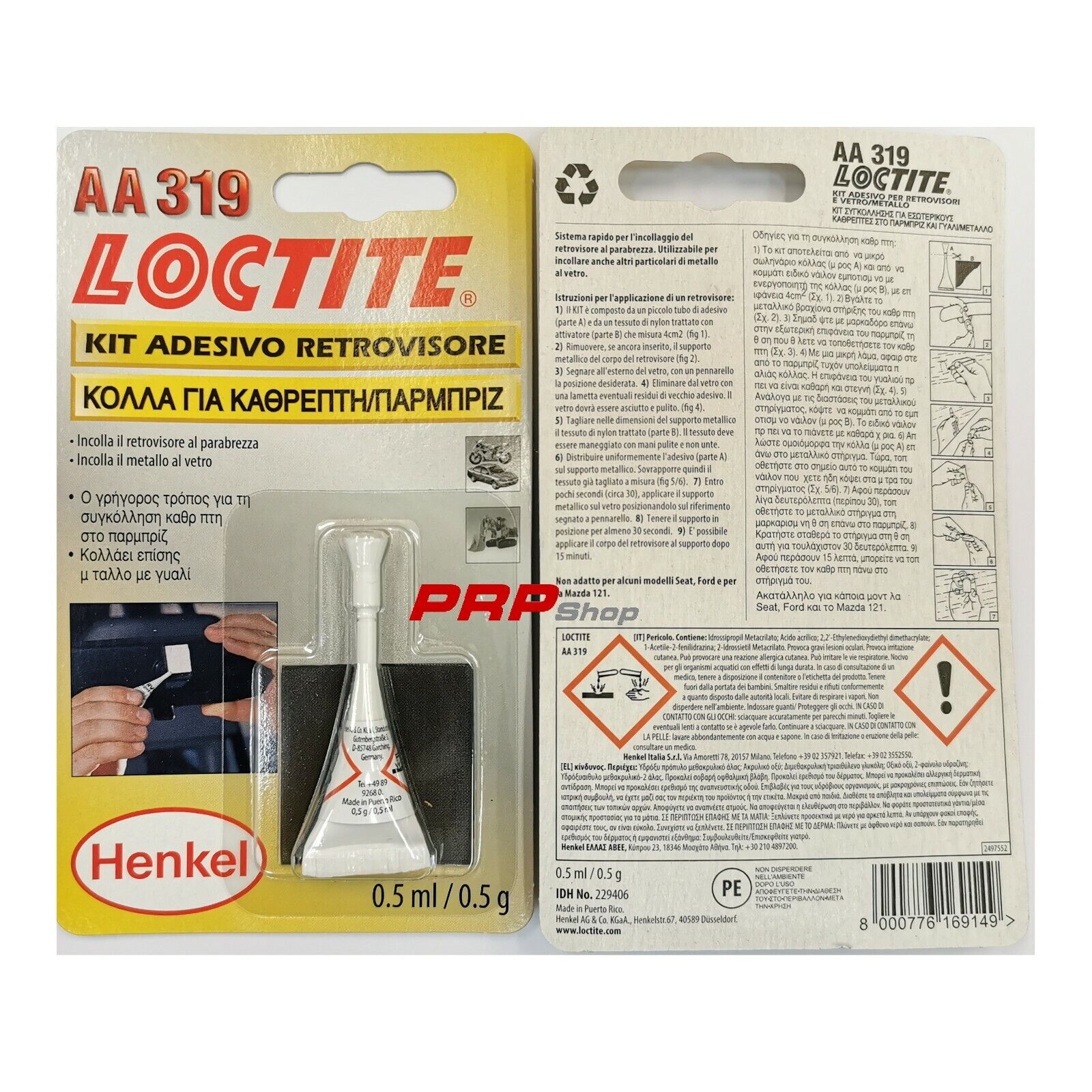 KIT COLLA ADESIVO SPECCHIO SPECCHIETTO RETROVISORE AUTO INTERNO HENKEL-LOCTITE
