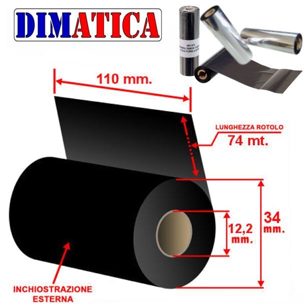 ROTOLI RIBBON NASTRO CARBONGRAFICO 110x74 OUT CERA INTERMEC ZEBRA TSC SATO
