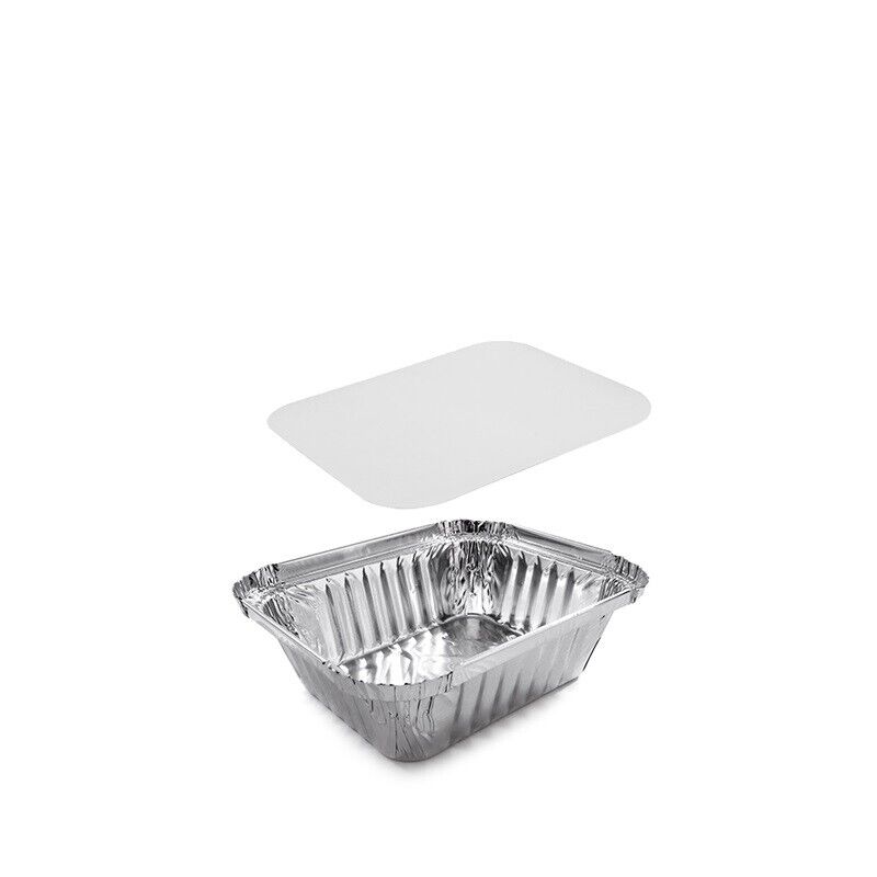 100 VASCHETTE CONTENITORI IN ALLUMINIO DA 1 PORZIONE + 100 COPERCHI INCLUSI R28L