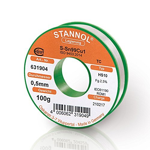Stannol loetdraht tipo HS10 lega TC sn99cu1, 0,5 mm, 100 G, bobina da (r3X)