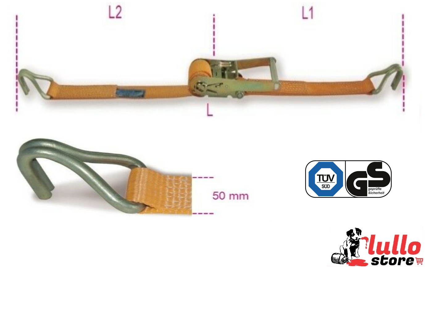 SISTEMI DI ANCORAGGIO 50mm 16MT ARANCIO 2500daN GANCIO SPONDA NAUTICA E GOMMONE