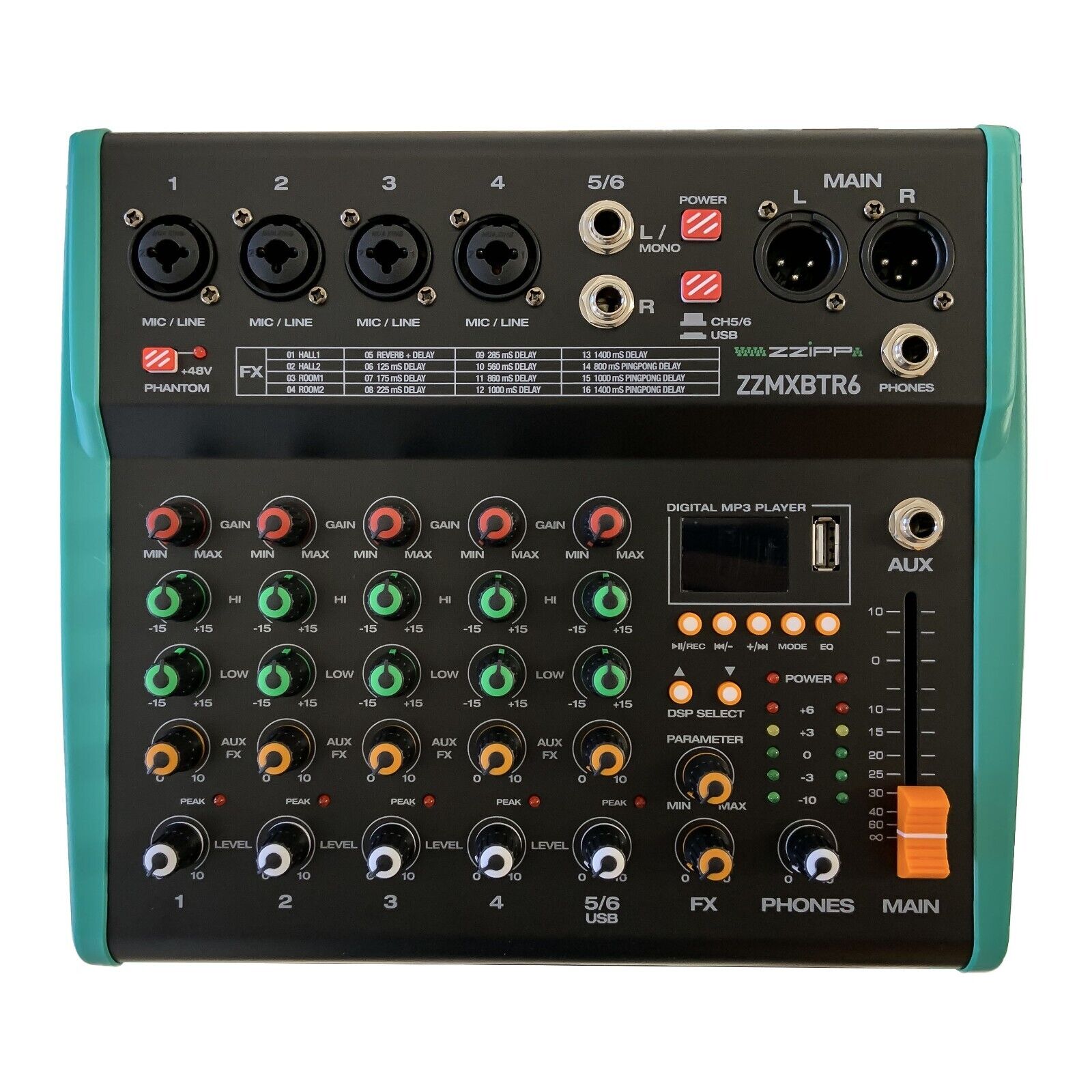 MIXER AUDIO CON DSP - USB - BLUETOOTH - MP3 - 6 CANALI PROFESSIONALE ZZIPP