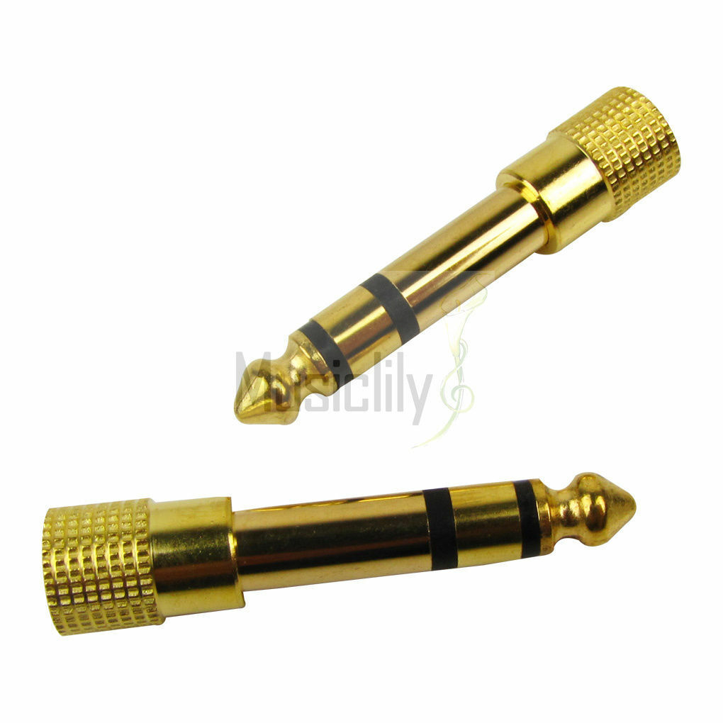 Musiclily 2Pcs 3.5mm Female to 6.35mm Male Audio Stereo Adapter Plug Jack Gold