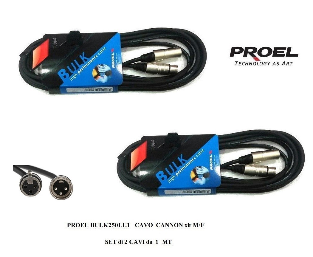 PROEL BULK250LU1 CAVO per MICROFONO CASSE CANNON xlr M/F SET di 2 CAVI da 1 MT