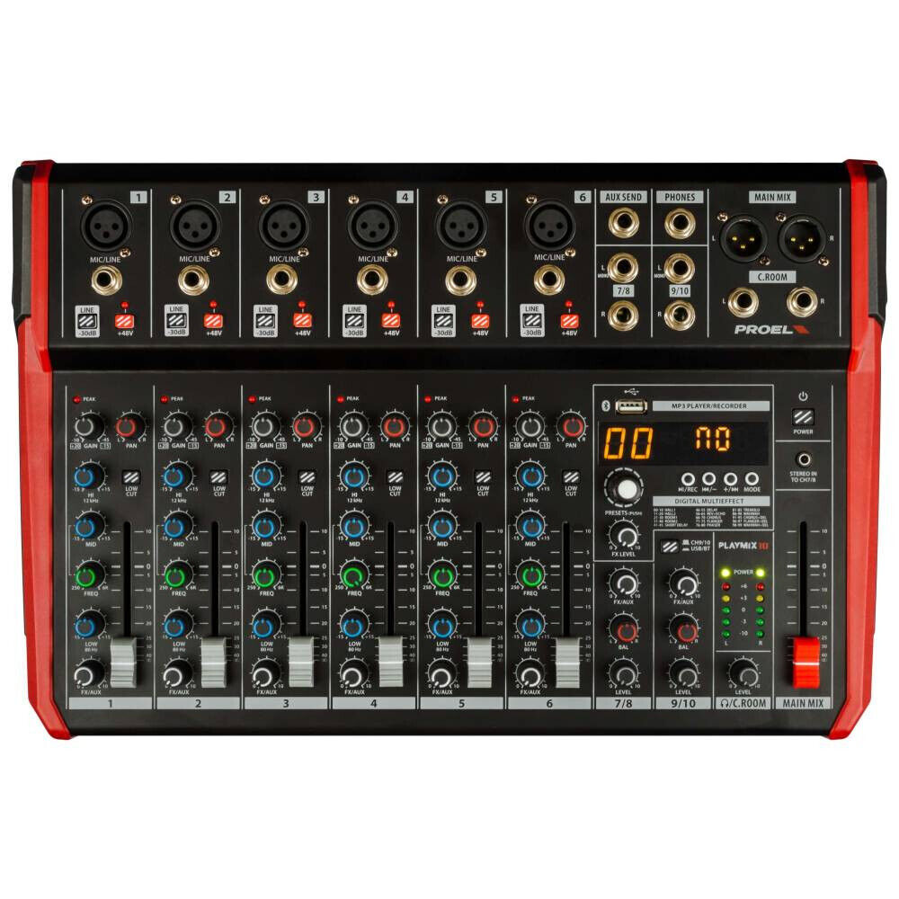 Proel PLAYMIX10 Mixer 10 Canali 24 Efetti Bluetooth Mp3 Player Recorder USB