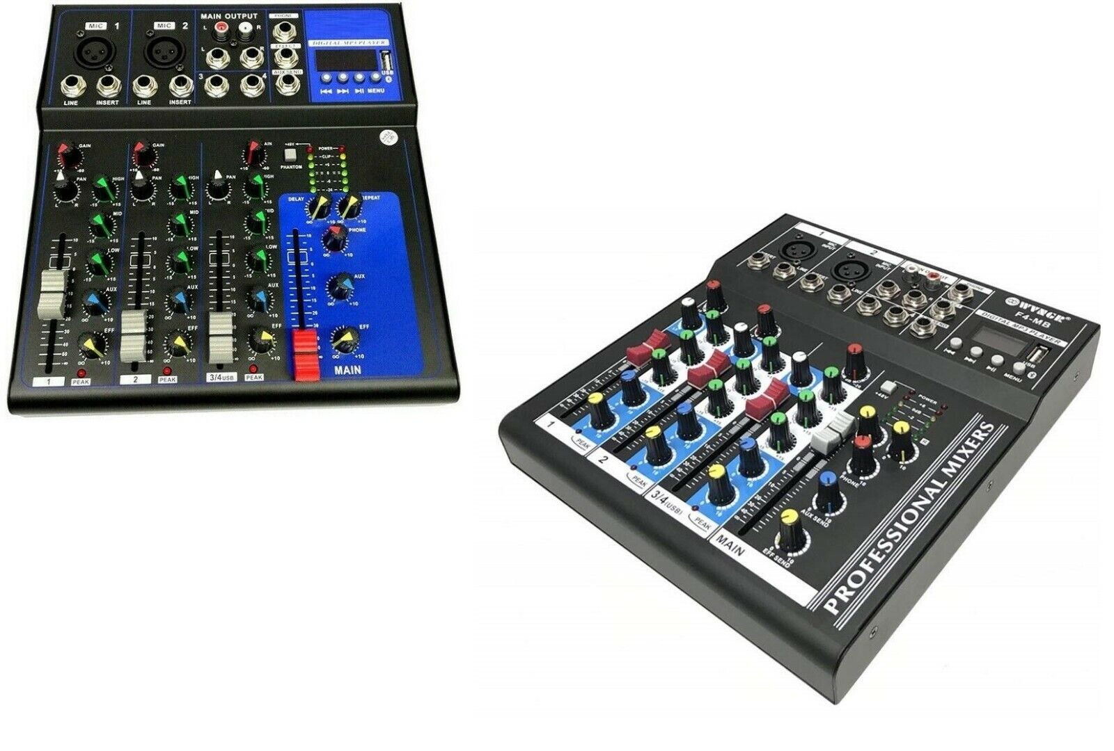 MIXER AUDIO PROFESSIONALE 4 CANALI USB CON ECHO-DELAY dj karaoke pianobar