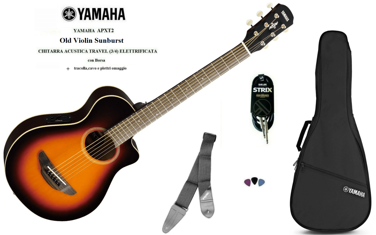 YAMAHA APXT2 Old Violin Sunburst CHITARRA ACUSTICA 3/4 TRAVEL APX T2 H.85cm eBAG