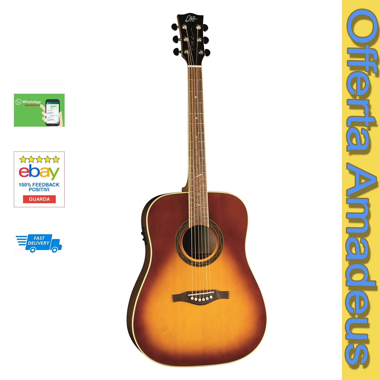 Chitarra Acustica Eko Elettrificata One D EQ Vintage Burst Non è usata Nuova