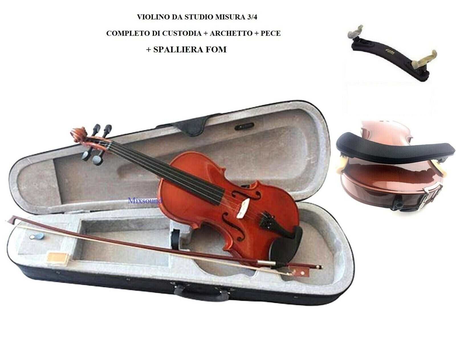 VIOLINO DA STUDIO MISURA 3/4 KIT CON CUSTODIA + ARCHETTO + PECE e SPALLIERA FOM