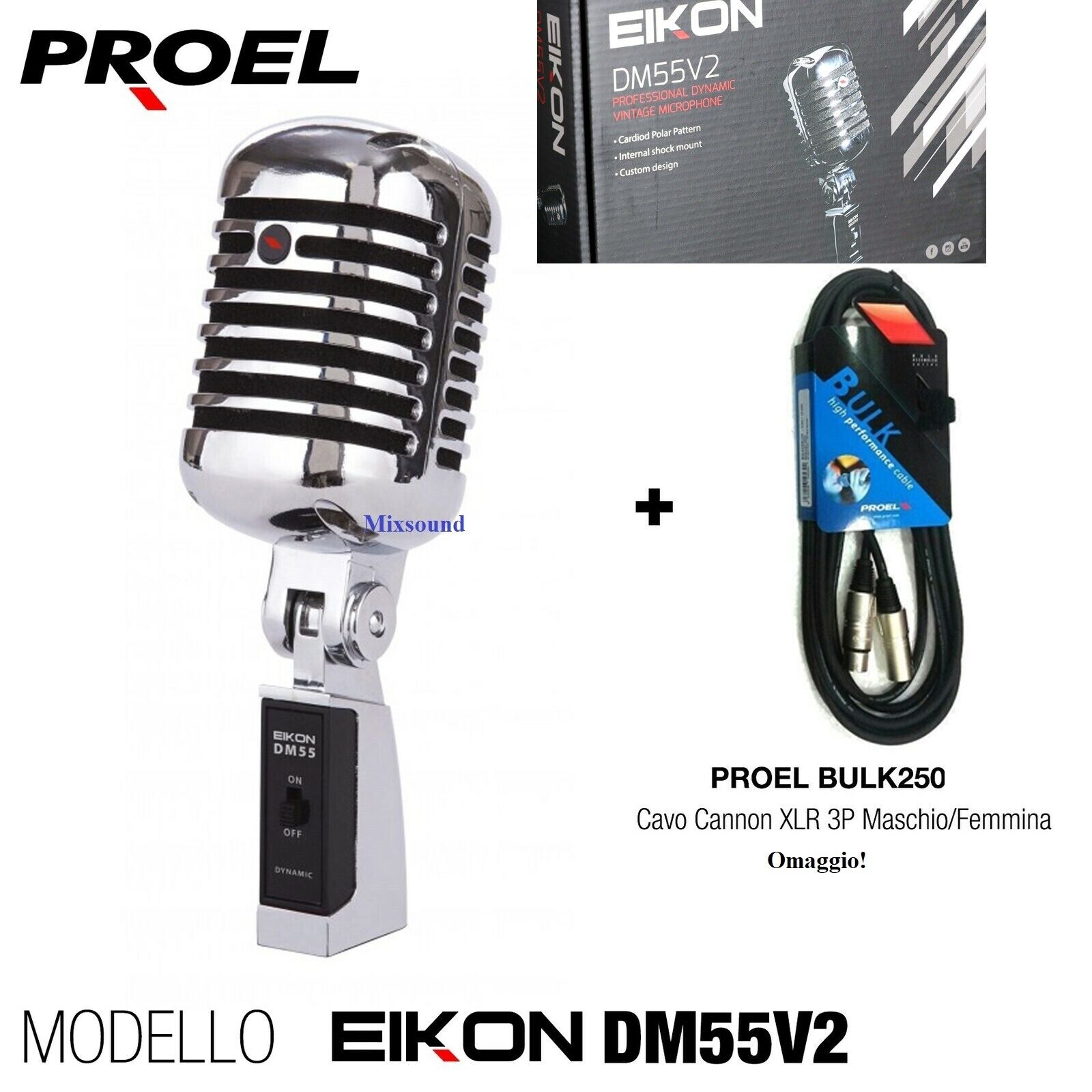Proel EIKON DM55V2 Microfono Dinamico Cardioide Vintage OLD STYLE + CAVO XLR