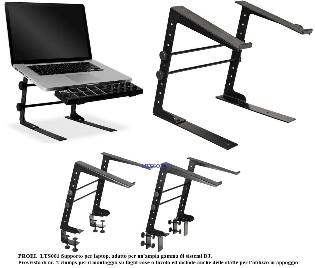 PROEL LTS001 SUPPORTO PER LAPTOP PC PER D.J con MONTAGGIO SU FLIGHTCASE o TAVOLO