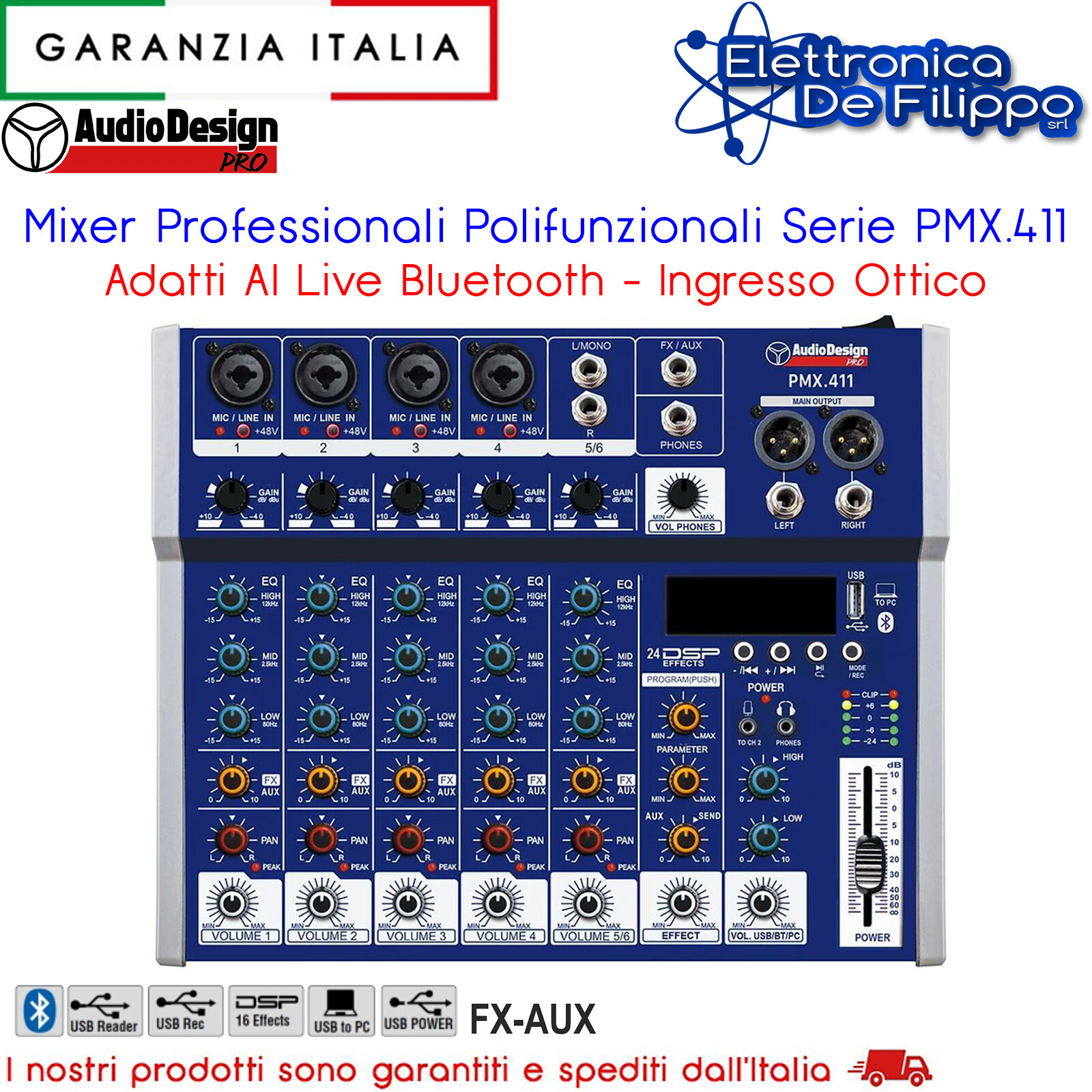 Mixer Professionali Polifunzionali Serie PMX.411 Bluetooth - Ingresso Ottico