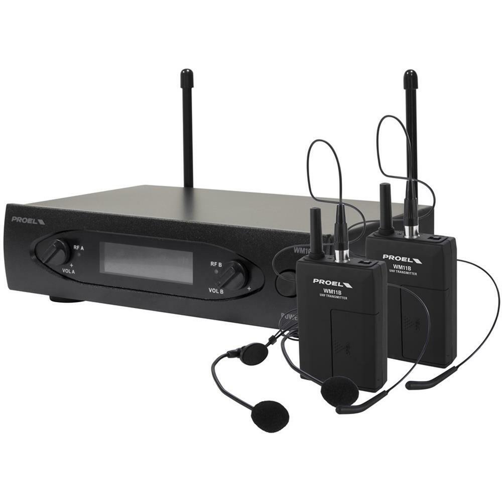PROEL WM101DH DUAL - COPPIA RADIOMICROFONI AD ARCHETTO WIRELESS DOPPIO MICROFONO