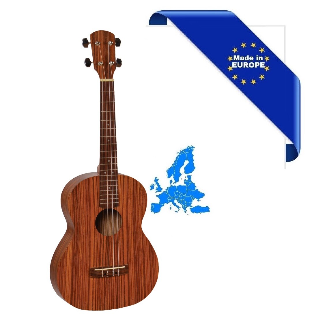 UKULELE BARITONO TOP CORPO ZEBRANO MADE IN EUROPE TAVOLA FONDO FASCE ZEBRAWOOD T