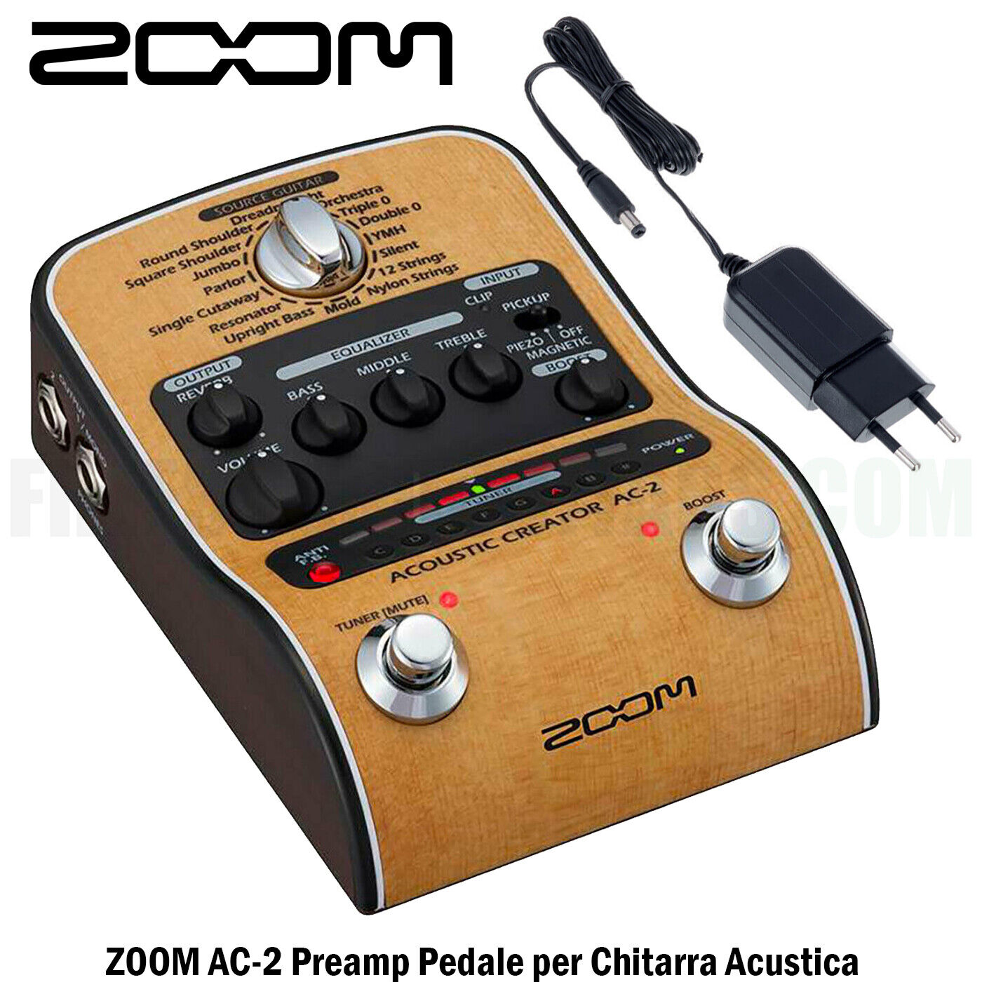 ZOOM AC-2 Preamp effetto multieffetto Pedale Chitarra Acustica + alimentatore