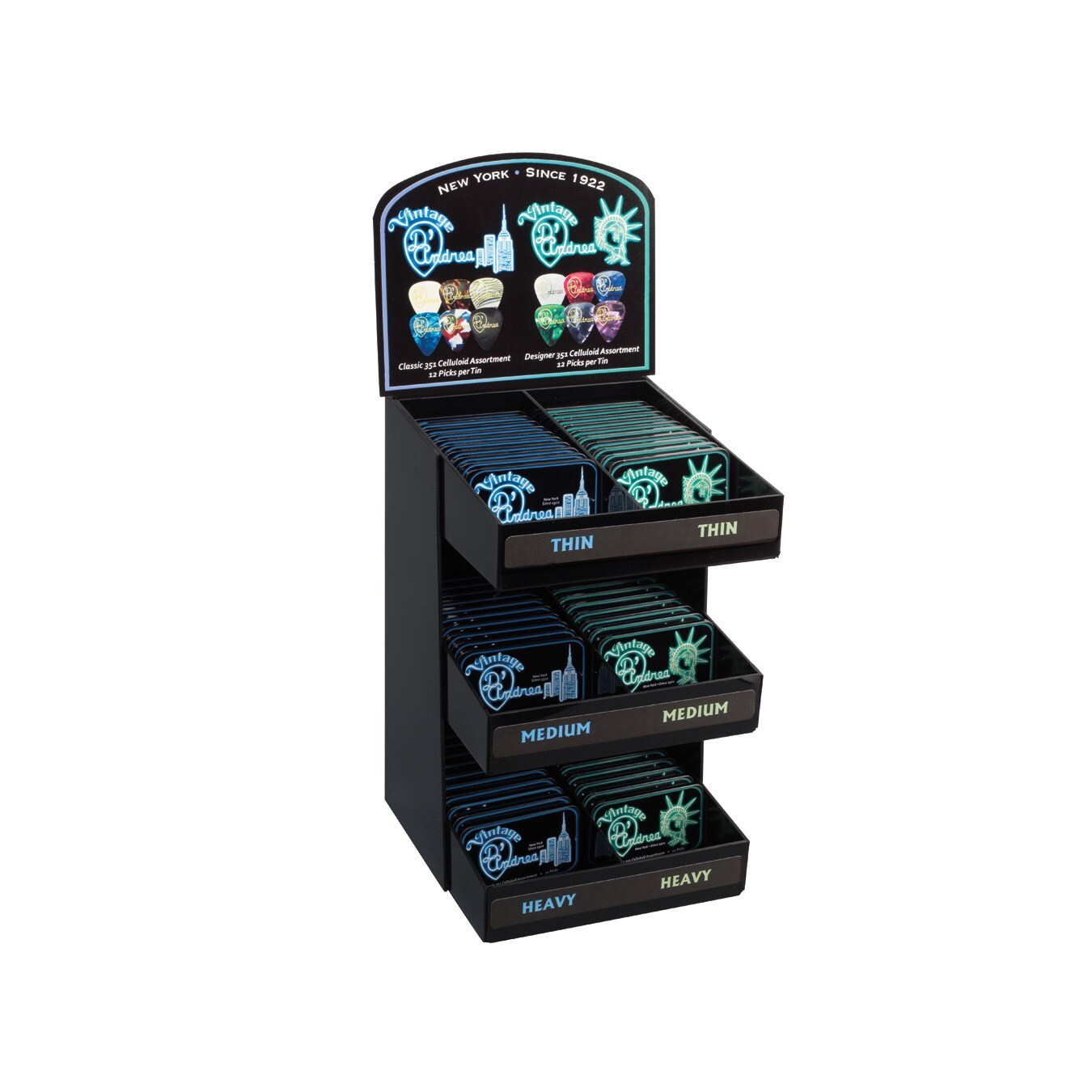 DISPLAY PLETTRI D'ANDREA CLASSIC DESIGNER 60 TIN BOX  da 12 pz