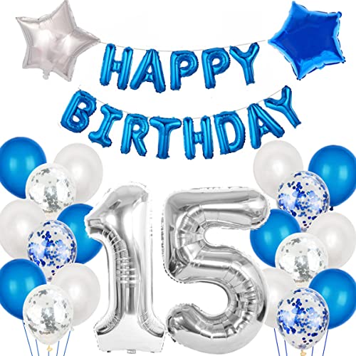15° Compleanno Decorazione Blu Argento Ragazzi Set Decorazione Compleanno Bambino Blu Bianco Set 15 Anni Compleanno Compleanno Bambini Decorazione Blu