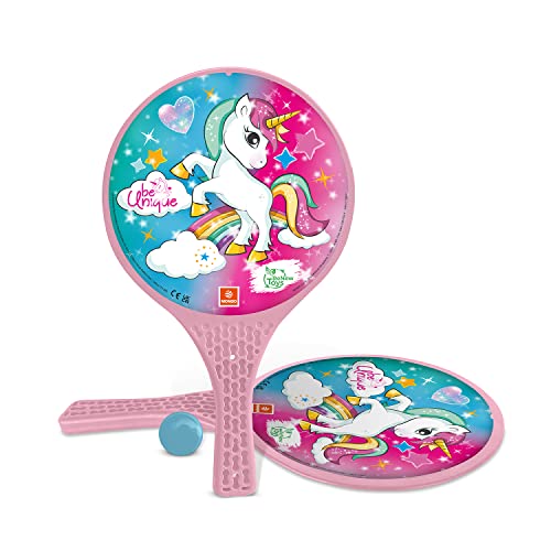 Mondo Toys - Unicorn Glitter - 2 Racchette In Plastica / Pallina Di Gomma - Gioco Da Spiaggia Per Bambini E Adulti -15040
