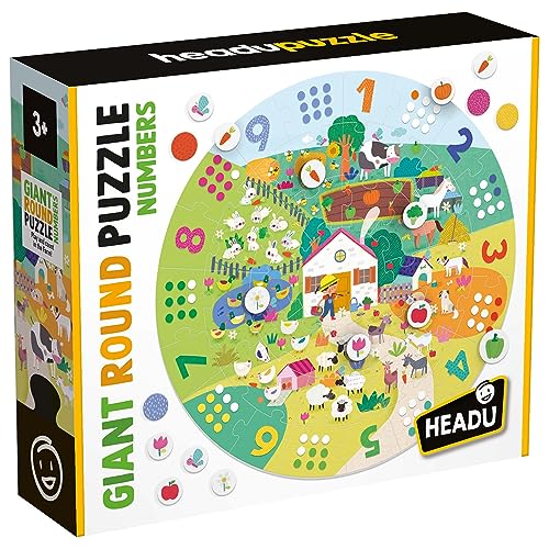 Headu Giant Round Puzzle Numbers Gioca E Conta Nella Fattoria Mu55621 Puzzle Educativi Per Bambini Età 3+ Made In Italy