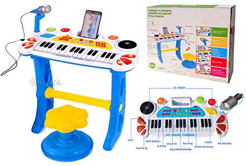 Pianola Giocattolo Tastiera Elettronica Con Microfono E Sgabello Incluso Alloggiamento E Ingresso Mp3/Smartphone E Piatto Dj