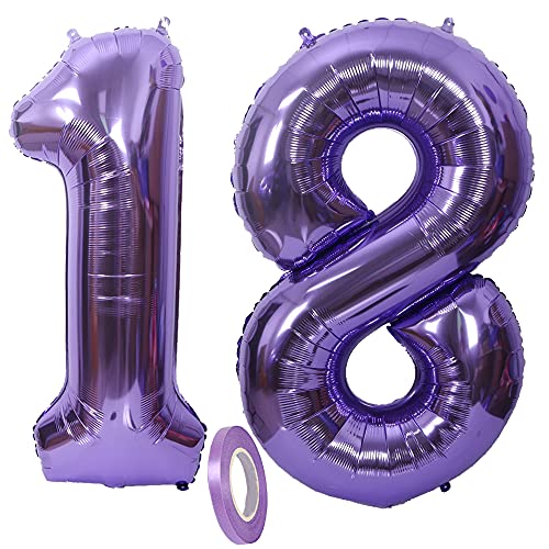 2 Numero Di Palloncini 18, Numeri 18 Anni Compleanno Decorazioni Viola Bambina Uomo Donna Ragazza Femmina, Xxxl 100Cm Gigante Palloncino Foil Elio Gon