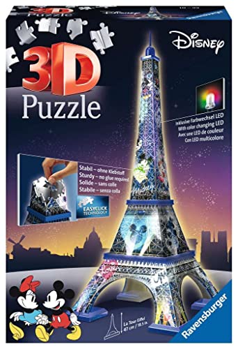 Ravensburger Puzzle 3D, Tour Eiffel Disney, Con Luci Led, 216 Pezzi, Età Consigliata 10+, Puzzle Ravensburger Alta Qualità, 12520 3