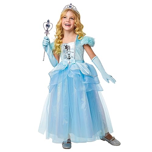 Rubies Costume Principessa Blue Princess Per Bambina, Abito Da Principessa Blu Con Organza, Tiara E Guanti, Originale, Ideale Per Halloween, Natale, C