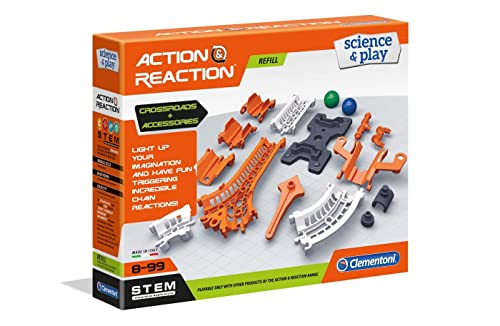Clementoni- Action & Reaction Incroci Costruzioni, Set Espansione Pista Biglie, Accessorio Azione E Reazione, Bambini 8 Anni+, Made In Italy, Multicol