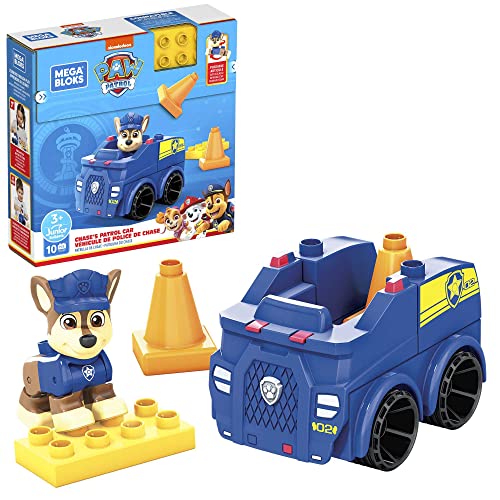 Mega Bloks-Paw Patrol Auto Della Polizia Di Chase, 10 Blocchi Da Costruzione Incluso Personaggio Di Chase Snodato, Giocattolo Per Bambini 3+ Anni, Hdj