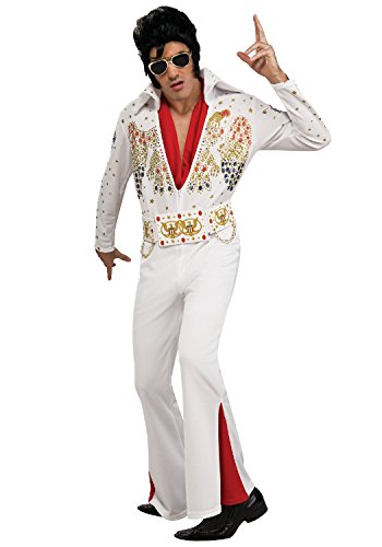 Tante Tina Costume Da Elvis Presley Per Uomo - Costume Rock And Roll Composto Da 3 Pezzi: Tuta, Cintura E Sciarpa - Bianco - Taglia Xl (58/60)