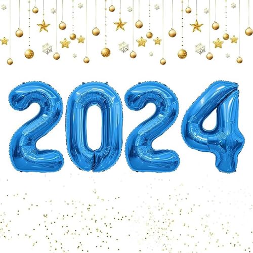 Conruich Decorazioni Capodanno 2024 Blu, Palloncini 2024 Capodanno Decorazione, Foil Palloncini Numero 2024 Gigante Gonfiabili Palloncino Numeri 2024