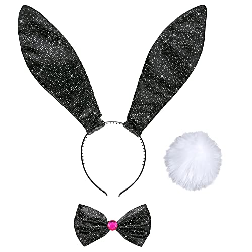 "Black Glitter Bunny" Dress-Up Set(Ears, Bow Tie, Tail) -
