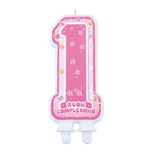 Big Party- Candelina Maxi Sagomata 1° Primo Compleanno, Colore Rosa, 73414